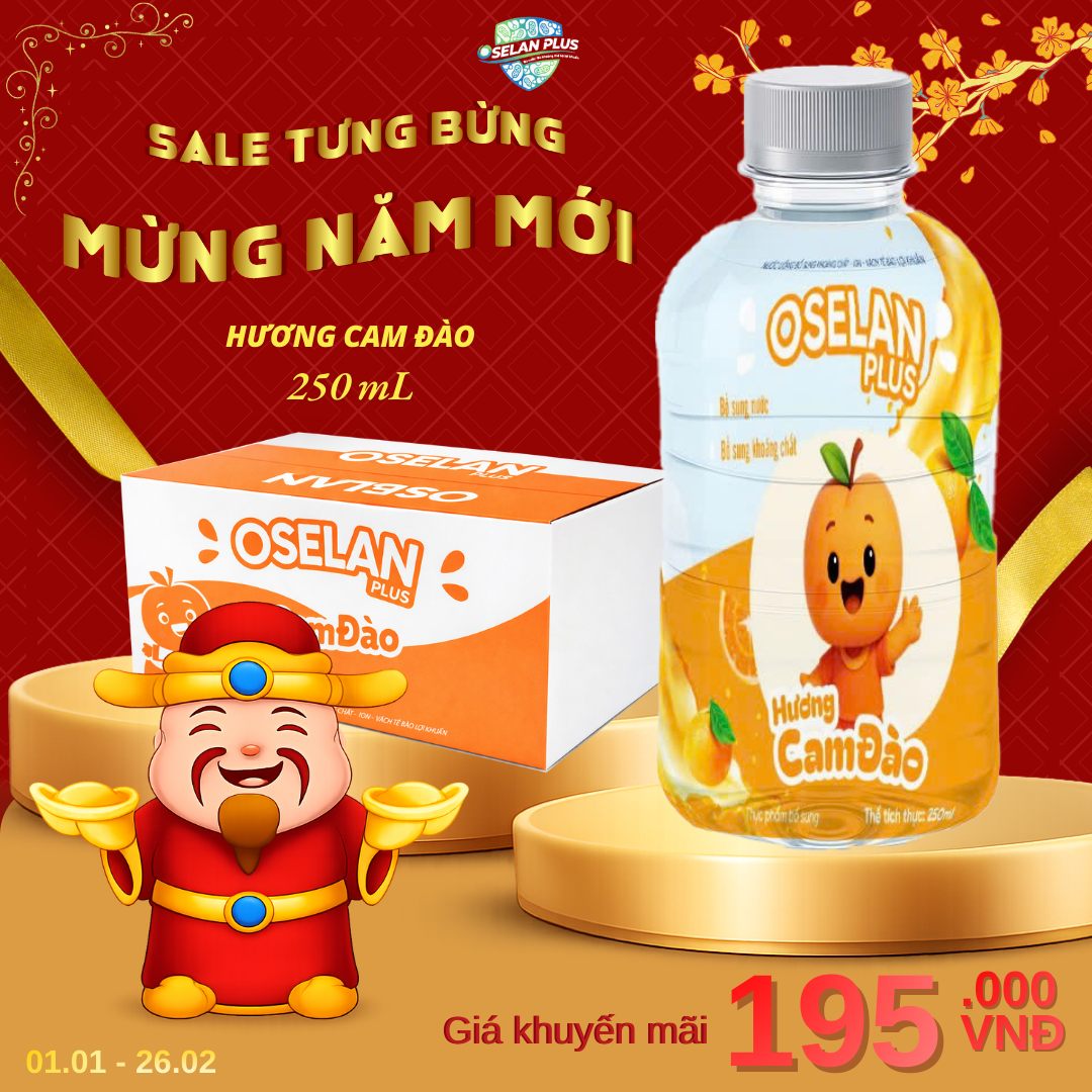 Oselan Plus vị Cam Đào 250mL – Bù khoáng nhanh, giải nhiệt tức thì