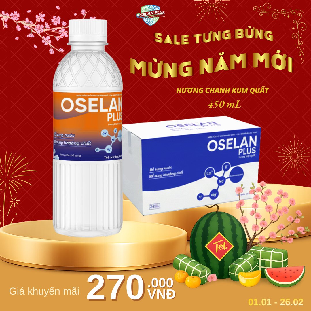 OSELAN PLUS VỊ CHANH KUM QUẤT 450mL – Bù khoáng mạnh mẽ, giải nhiệt dài lâu, sảng khoái tức thì